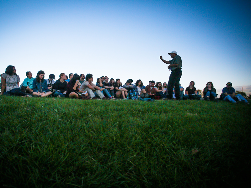 Richard Campanella leads a class on the Mississippi River levee Richard Campanella leads a class on the Mississippi River levee