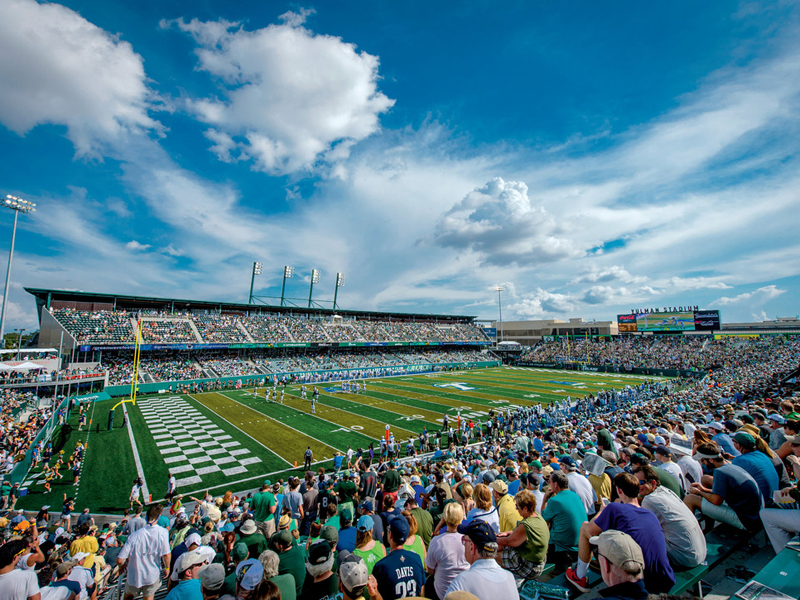 A crowd fills the stands in Yulman Stadium A crowd fills the stands in Yulman Stadium